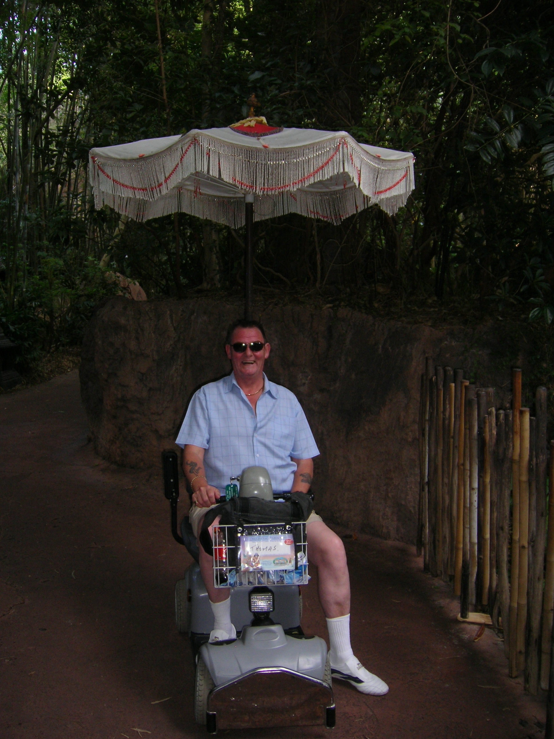 man on a mobility scooter at Universal Studios